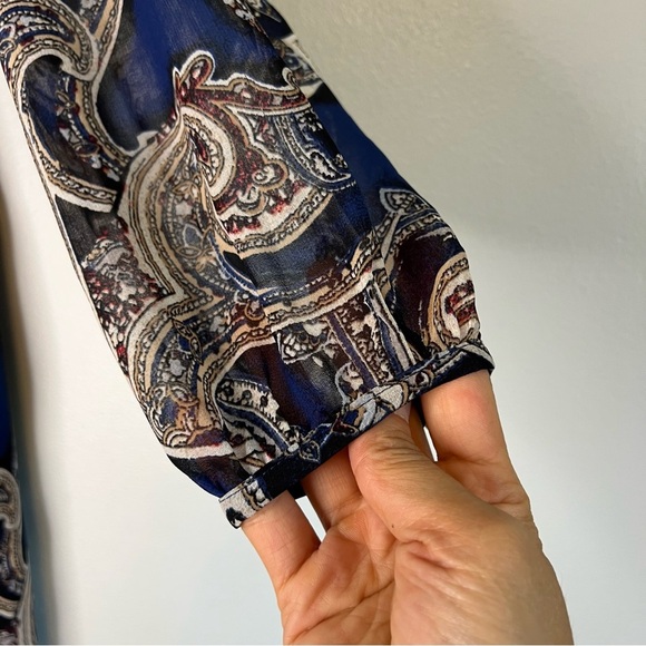 WHBM Womens Parsley Long Sleeve Midi Dress Flowy Sz 10 Waistband Lined - Picture 8 of 12